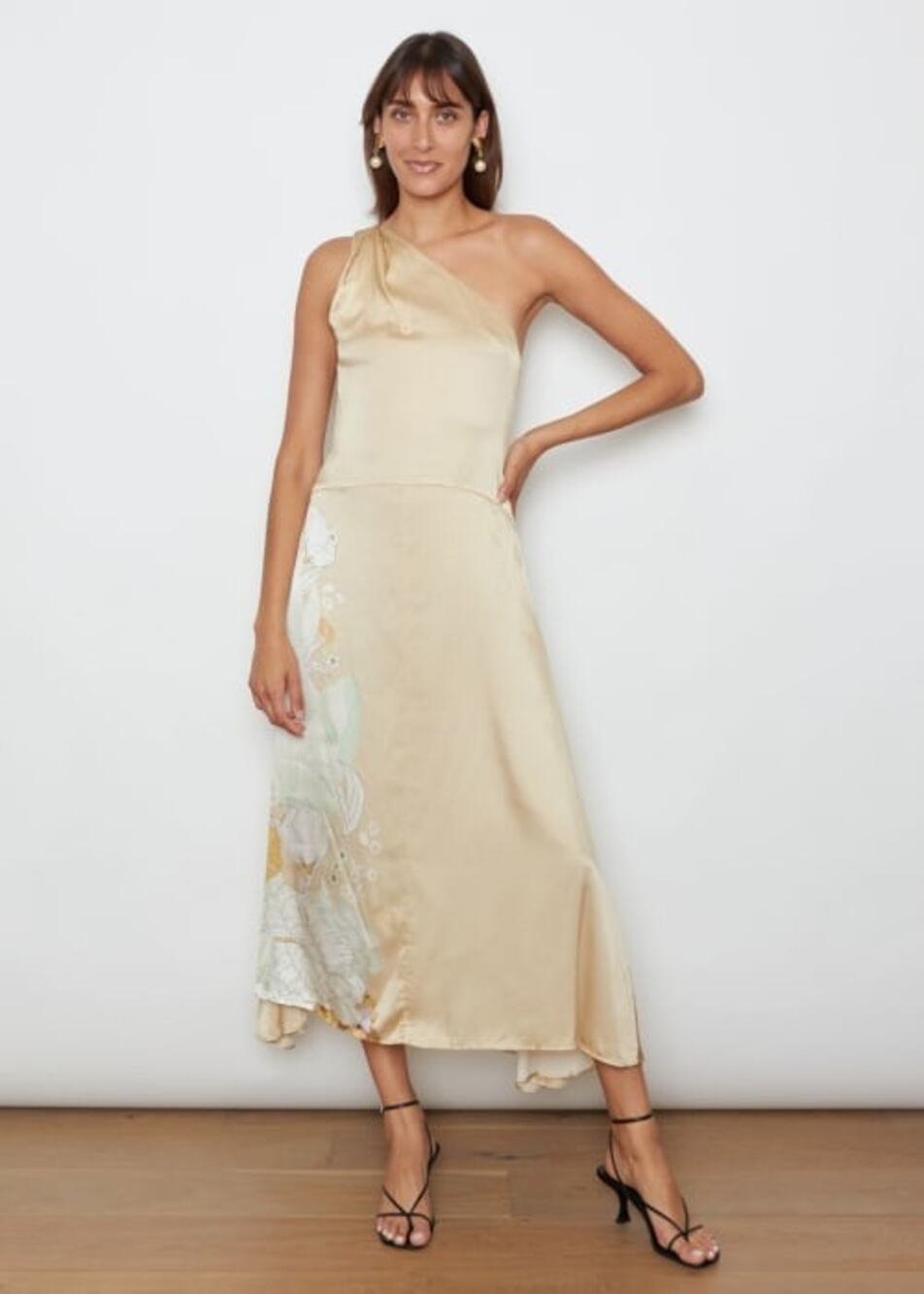 Auteur Floral Print Silk Midi One Shoulder Dress - XS
